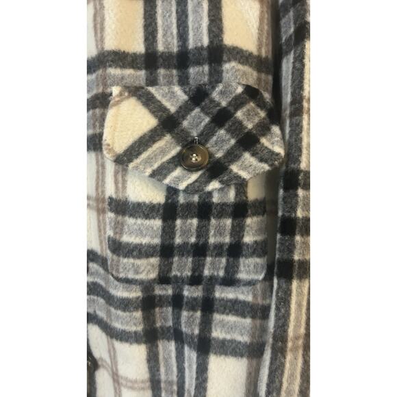 Davi & Dani Plaid Oversized Womens M Jacket Black Brown Ivory Buttons - Picture 3 of 8
